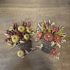 VTG 1970s Flower Basket Wall Hangings BURWOOD Products Co. Plaques Fall Decor